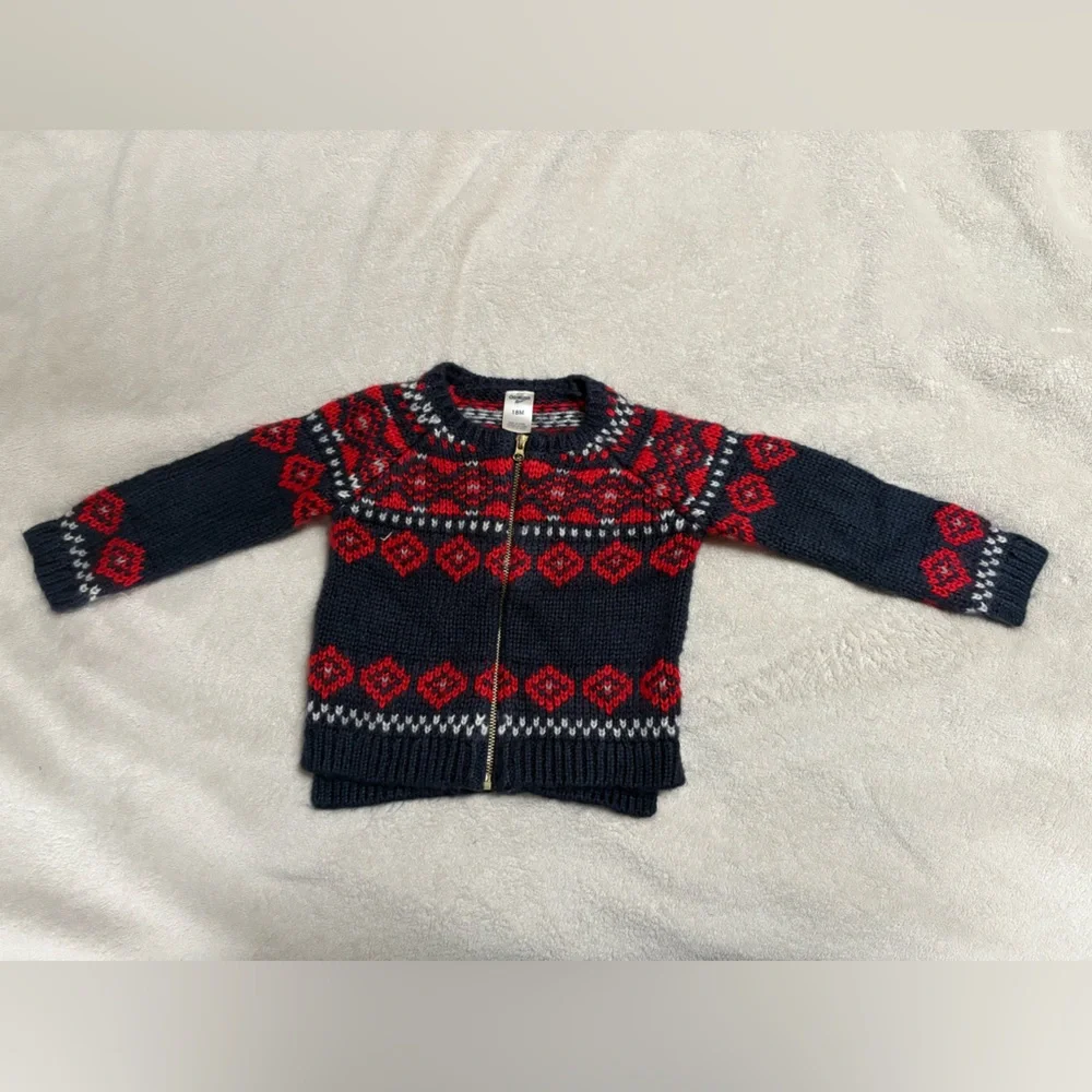 OshKosh B'gosh Red and‎ Navy Knit Sweater Size 18 Months EUC